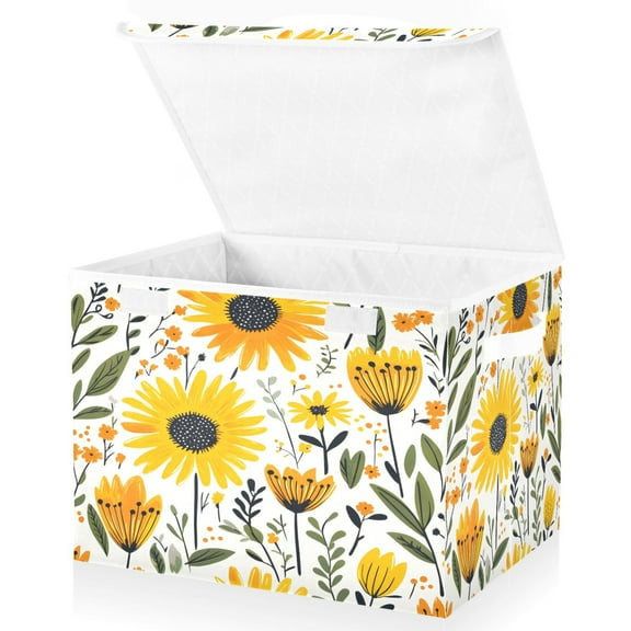 Ryvnso Sunflower Pattern Large Lidded Foldable Storage Baskets Cubes Boxes Lids Bin for Home