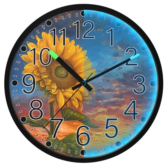 Ryvnso Sunflower Sunset 12 Inch Night Light Wall Clock Silent Battery Operated Luminous Clocks