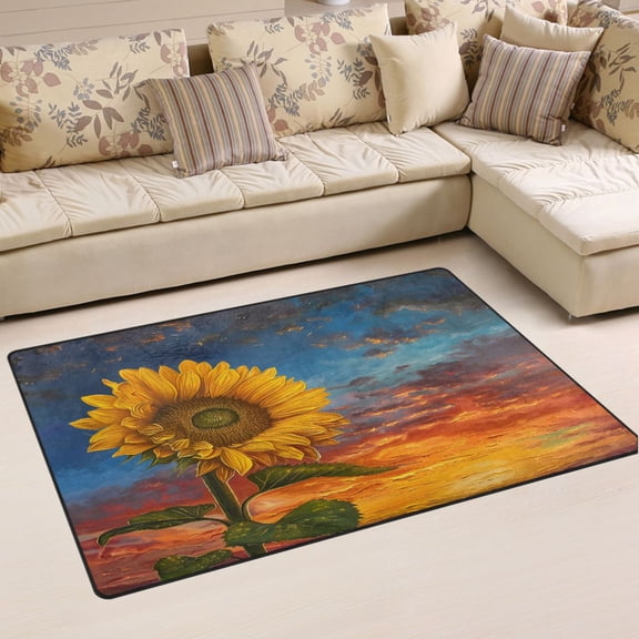 Ryvnso Sunflower Sunset Area Floor Mat Non-Slip Carpet Soft Rugs Doormats 60" x 39"