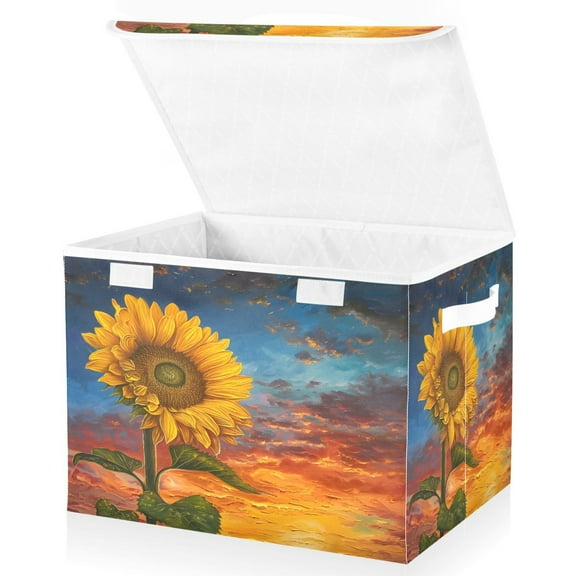 Ryvnso Sunflower Sunset Large Lidded Foldable Storage Baskets Cubes Boxes Lids Bin for Home