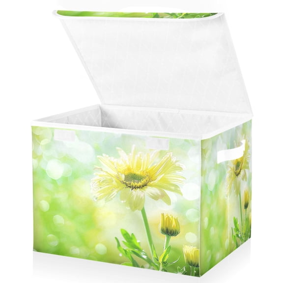 Ryvnso Sunflower in Sunshine Large Lidded Foldable Storage Baskets Cubes Boxes Lids Bin for Home