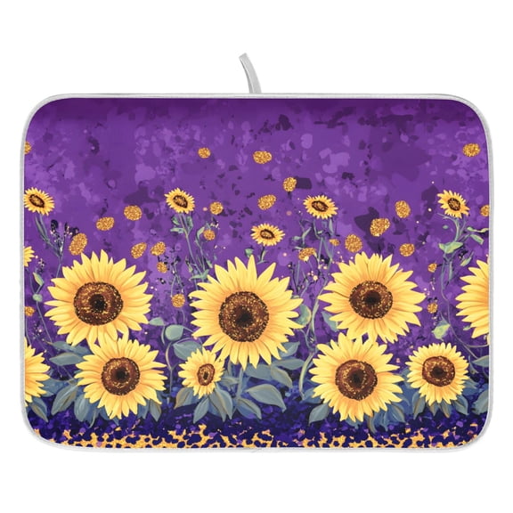 Ryvnso Sunflower on Leo[ard Dish Drying Mat for Kitchen Countertop 16x18 Small Dish Pad Drainer Rack Dish Sink Mats