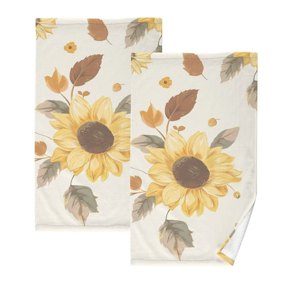 Ryvnso Sunflower with Fall Leaves Cotton Hand Towels Sets Face Towel 2 PCs Bathroom Decorative