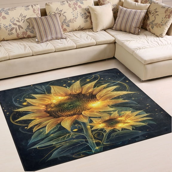 Ryvnso Sunflowers Glitter Area Rug Floor Mats Non-Slip Home Carpet 80 x 58 inch