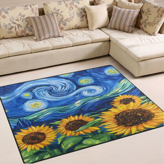 Ryvnso Sunflowers Oil Paint Area Rug Floor Mats Non-Slip Home Carpet 63 x 48 inch