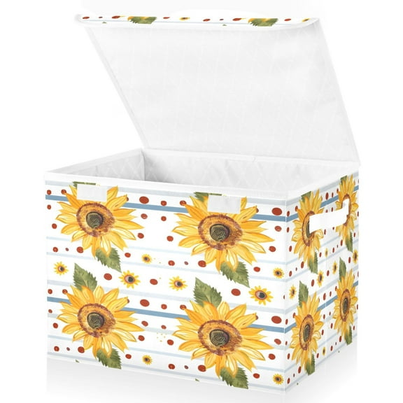 Ryvnso Sunflowers Polka Dots Large Lidded Foldable Storage Baskets Cubes Boxes Lids Bin for Home