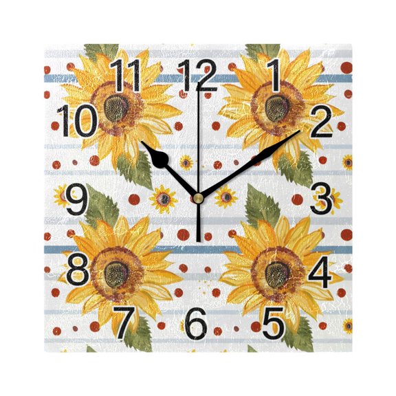 Ryvnso Sunflowers Polka Dots Wall Clock Square Silent Non-Ticking Battery Operated 7.78"