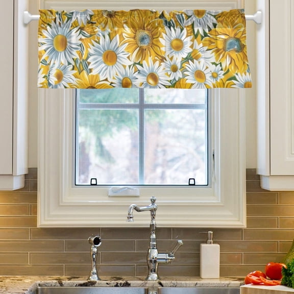 Ryvnso Sunflowers Yellow Window Valance Kitchen Farmhouse Rod Pocket Short Curtain 54x18 inch