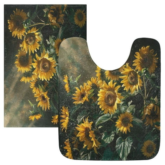 Ryvnso Sunflowers and Leaves Bathroom Shaggy Rugs Toilet Mat Soft ...