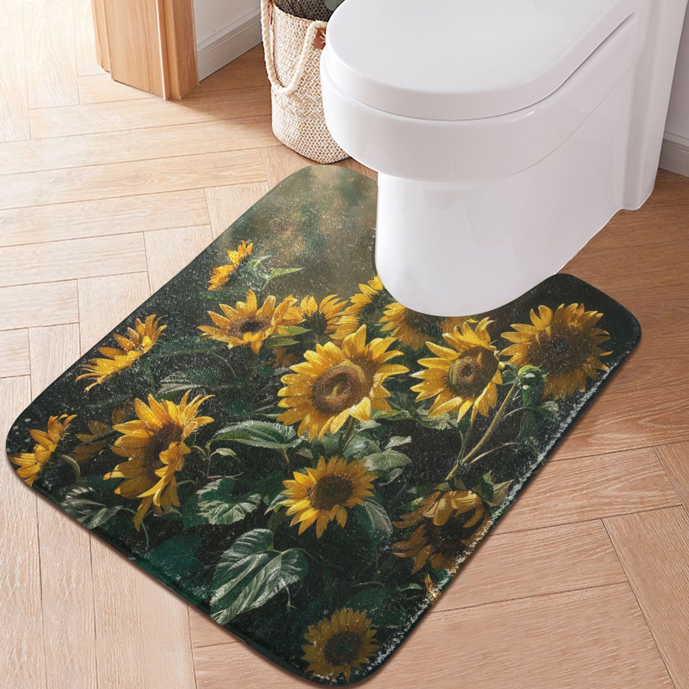 Ryvnso Sunflowers and Leaves Bathroom Shaggy Rugs Toilet U Shape Mat ...