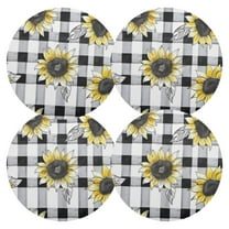 Ryvnso Sunflowers on Checkered Grid Round Plate Mats Dining Table Placemat Set of 4 for Holiday Decoration