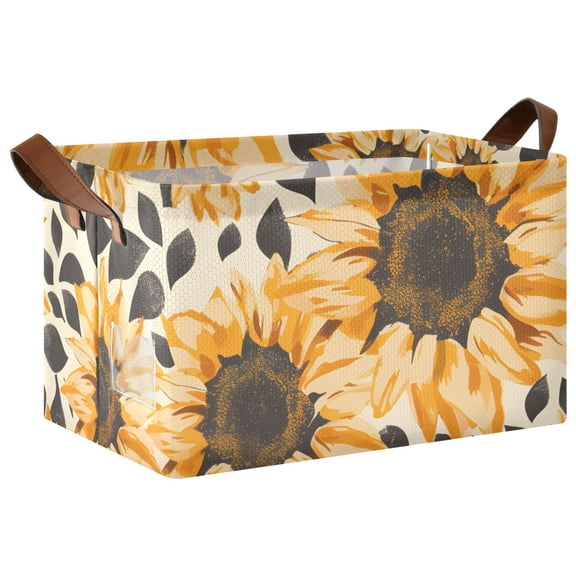 Ryvnso Sunflowers on Leopard Storage Bins Large Basket Foldable Cube Toys Organizer with Handles 1 PC