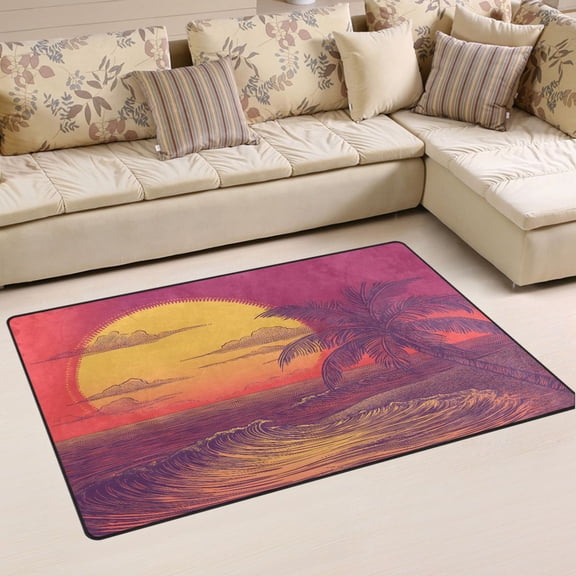 Ryvnso Sunset Beach Area Floor Mat Non-Slip Carpet Soft Rugs Doormats 60" x 39"