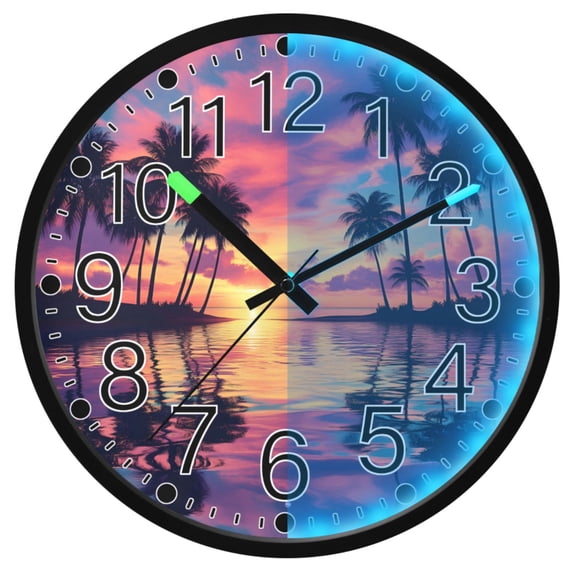 Ryvnso Sunset Landscape 12 Inch Night Light Wall Clock Silent Battery Operated Luminous Clocks