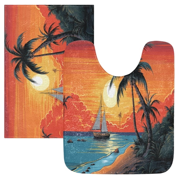 Ryvnso Sunset Sea Island View Bathroom Shaggy Rugs Toilet Mat Soft Contour Rug