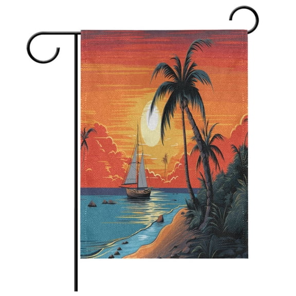 Ryvnso Sunset Sea Island View Garden Flag 28x40 Inch Double Sided Seasonal Yard Decoration