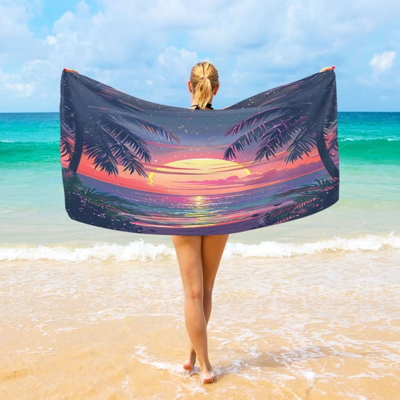 Ryvnso Sunset Sea Landscape Oversized Beach Towel Microfiber Bath Blankets Swimming Fitness 37" x 74"
