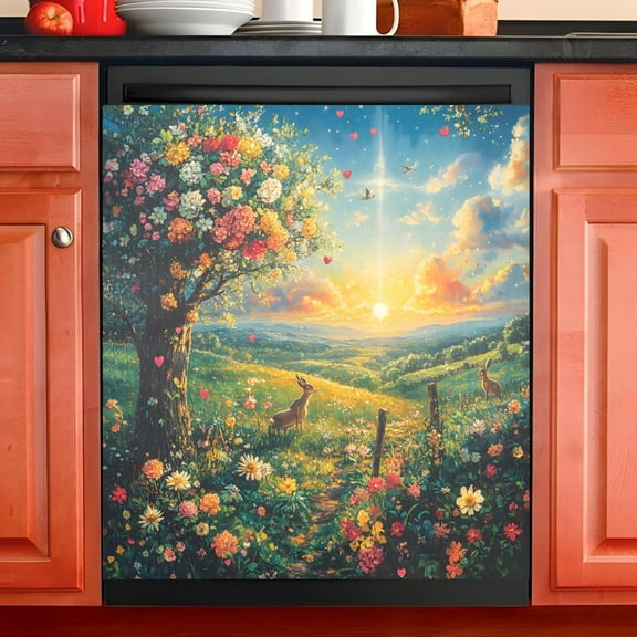 Ryvnso Sunset View Paint Dishwasher Magnetic Refrigerator Magnet Cover Kitchen Home Decorative 23"x26"