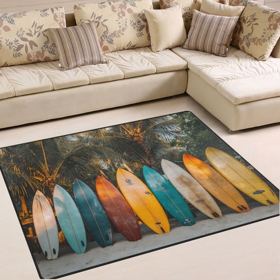 Ryvnso Surfboard Palm Beach Area Rug Floor Mats Non-Slip Home Carpet 63 x 48 inch