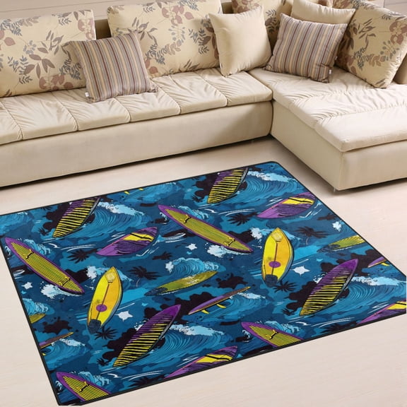 Ryvnso Surfboard Wave Area Rug Floor Mats Non-Slip Home Carpet 80 x 58 inch