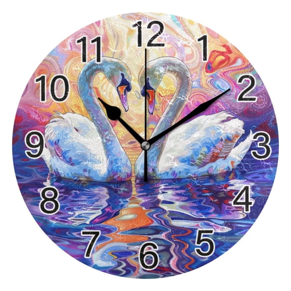 Ryvnso Swan Couple on Lake Wall Clock Non Ticking Silent Kitchen Clock Battery Operated Clocks 10 inch