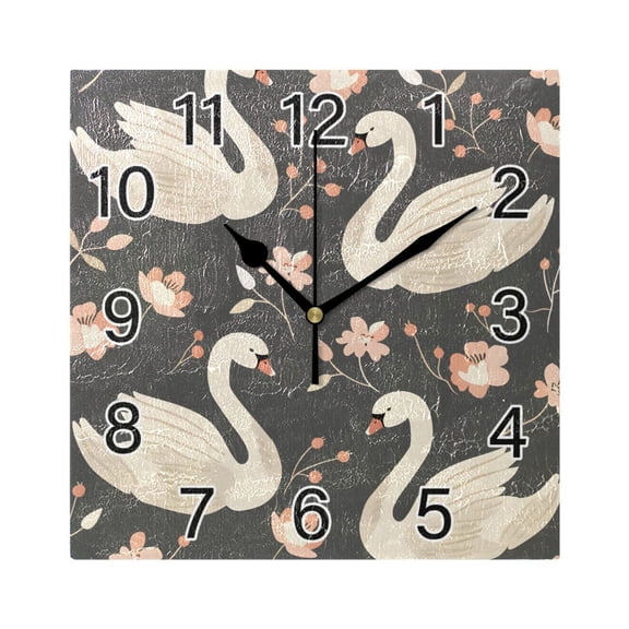 Ryvnso Swan and Floral Wall Clock Square Silent Non-Ticking Battery Operated 7.78"