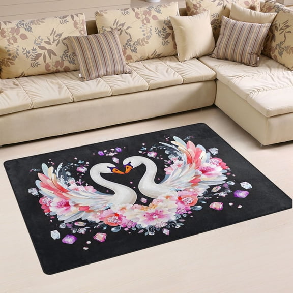 Ryvnso Swans Flower Area Floor Mat Non-Slip Carpet Soft Rugs Doormats 31" x 20"