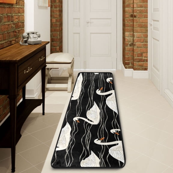 Ryvnso Swans Swimming Hallway Runner Rugs Floor Carpet Non Slip Entryway Mat 2' x 6'