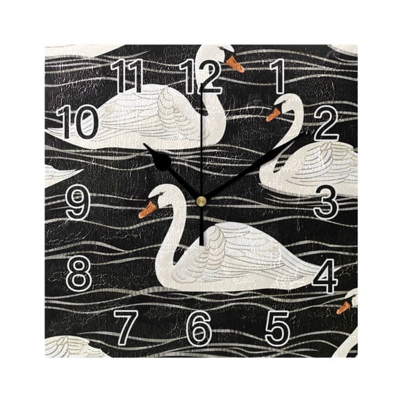 Ryvnso Swans Swimming Wall Clock Square Silent Non-Ticking Battery Operated 7.78"