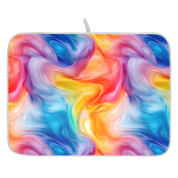 Ryvnso Swirling Rainbow Tie Dye Dish Drying Mat for Kitchen Countertop 16x18 Small Dish Pad Drainer Rack Dish Sink Mats