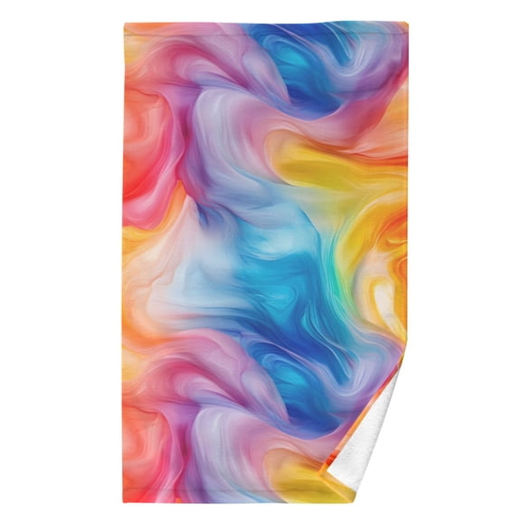Ryvnso Swirling Rainbow Tie Dye Pattern Cotton Hand Towel Absorbent Face Bath Towels for Beach Pool Sports