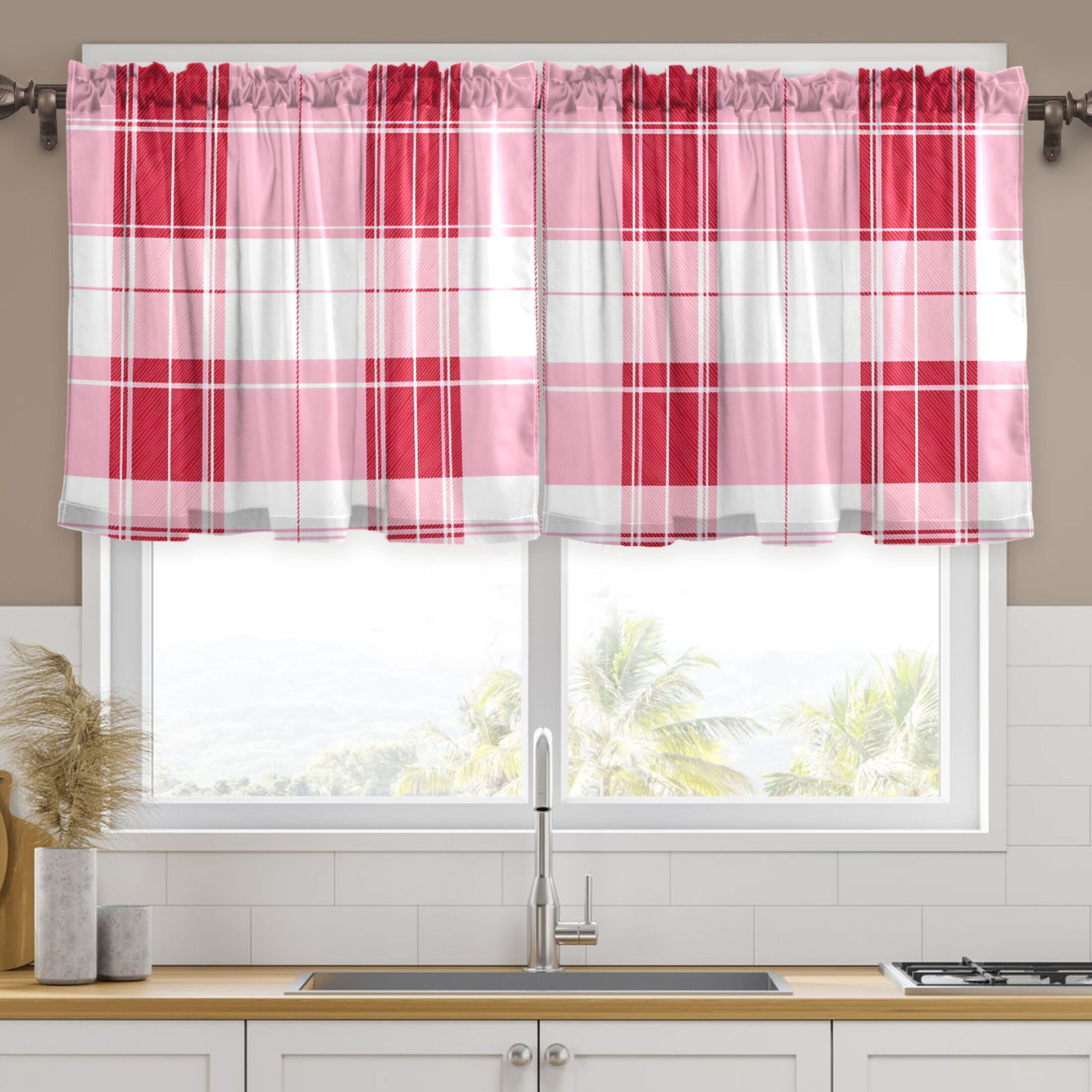 Ryvnso Tartan Checkered Pattern Curtains Sets Short Curtain Rod Pocket ...