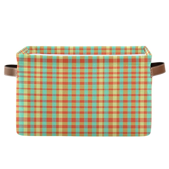 Ryvnso Teal Checkered Storage Basket Large Bin Foldable Boxes Toys Organizer 14.2x10.2x8.3in 1 PC