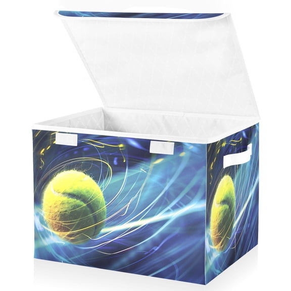 Ryvnso Tennis Ball Large Lidded Foldable Storage Baskets Cubes Boxes Lids Bin for Home