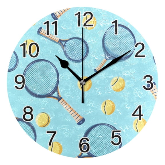 Ryvnso Tennis Racket Ball on Blue Wall Clock Non Ticking Silent Kitchen Clock Battery Operated Clocks 10 inch