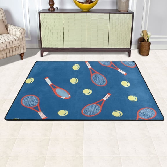 Ryvnso Tennis Racket Balls Area Floor Mats Large Nursery Rugs Non-Slip Carpets Doormat 72" x 48"