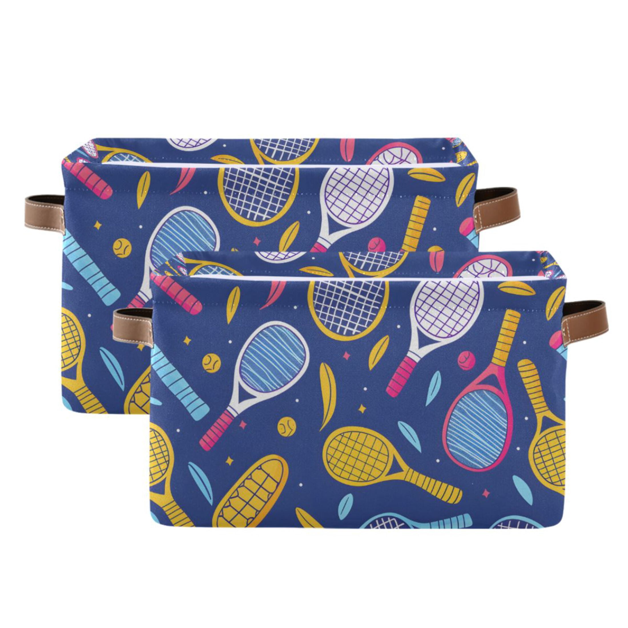 Ryvnso Tennis Racket Balls Storage Basket Large Bin Foldable Boxes Toys Organizer 14.2x10.2x8.3in 2 PCs