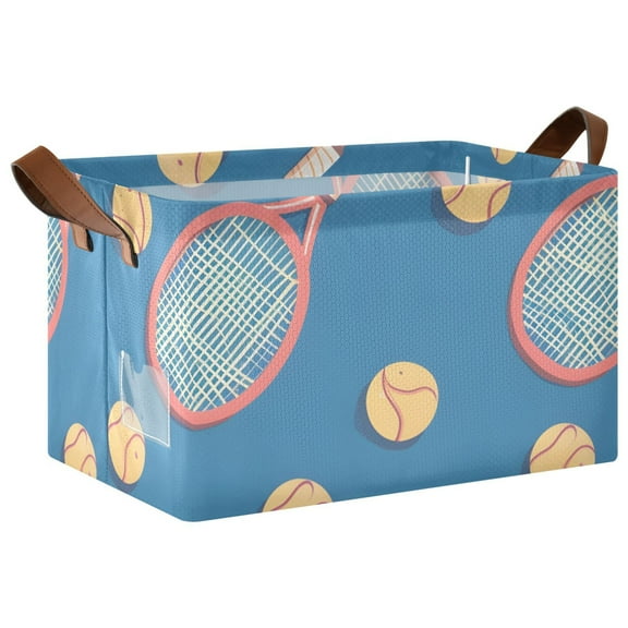 Ryvnso Tennis Racket Balls on Blue Storage Bins Large Basket Foldable Cube Toys Organizer with Handles 1 PC