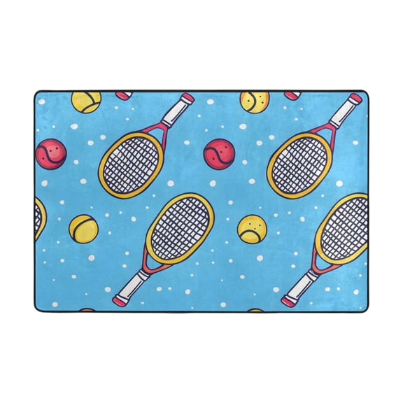 Ryvnso Tennis Racket and Balls Area Floor Mats Large Nursery Rugs Non-Slip Carpets Doormat 36" x 24"