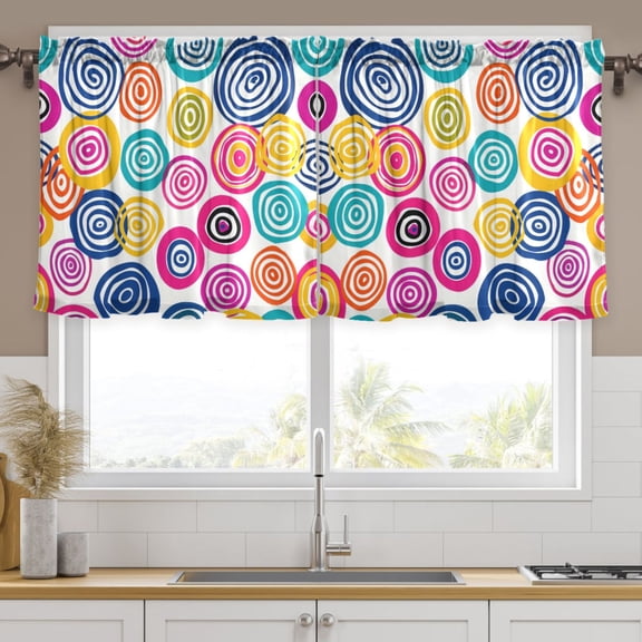 Ryvnso Texture Circle Curtains Sets Short Curtain Rod Pocket Half Window Cafe Farmhouse Tier 2 Panels 57"W x 36"L