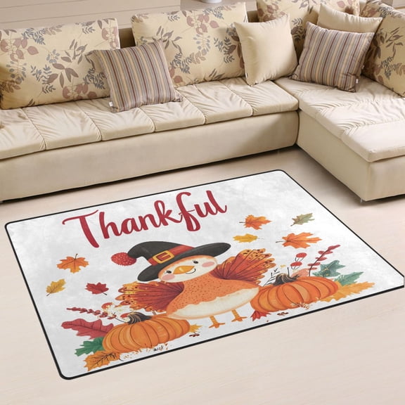 Ryvnso Thankful Cute Turkey Area Floor Mat Non-Slip Carpet Soft Rugs Doormats 31" x 20"