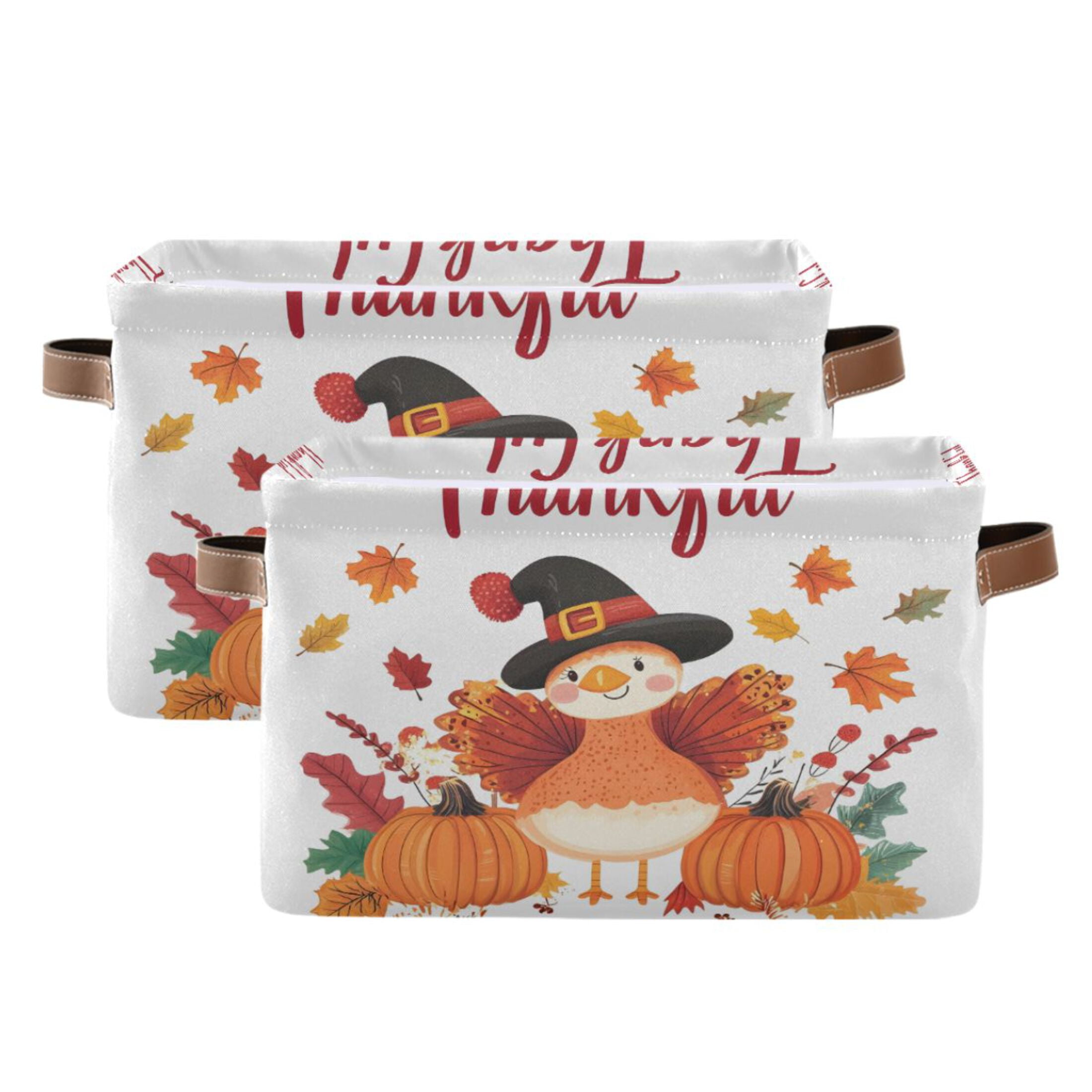 Ryvnso Thankful Cute Turkey Storage Basket Large Bin Foldable Boxes ...