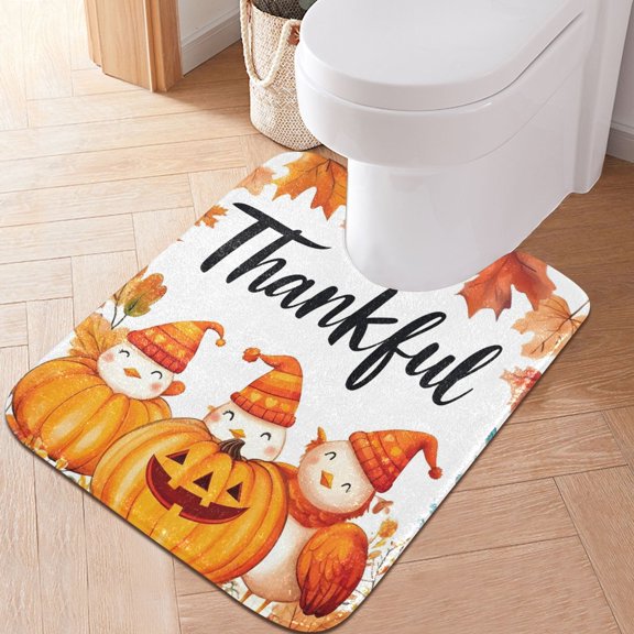 Ryvnso Thankful Fall Season Bathroom Shaggy Rugs Toilet U Shape Mat Soft Contour Rug 20"x24"