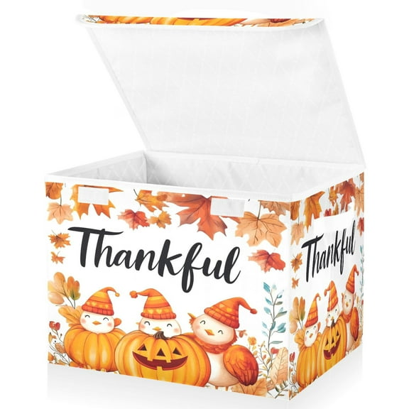 Ryvnso Thankful Fall Season Large Lidded Foldable Storage Baskets Cubes Boxes Lids Bin for Home