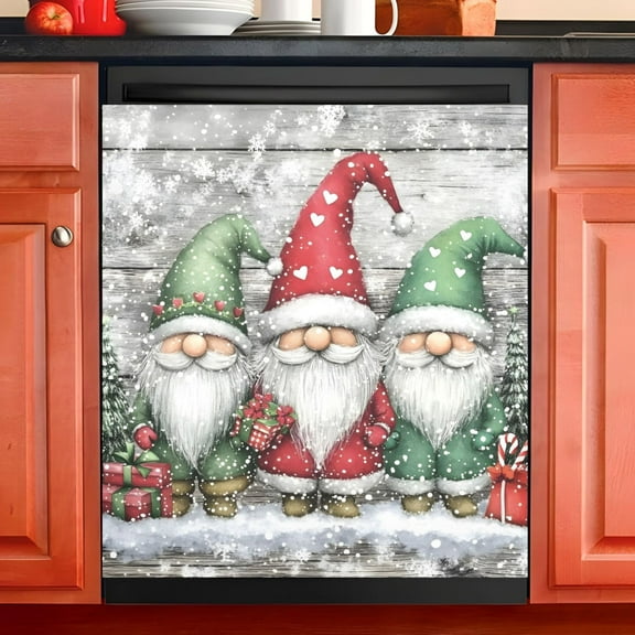 Ryvnso Three Cute Gnomes Dishwasher Magnetic Refrigerator Magnet Cover Kitchen Home Decorative 23"x26"