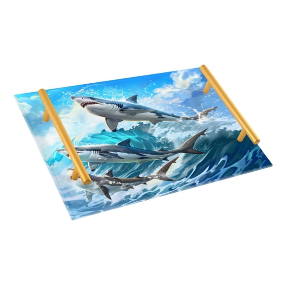 Ryvnso Three Sharks with Waves Bathroom Tray Vanity Countertop Trays Acrylic Organizer