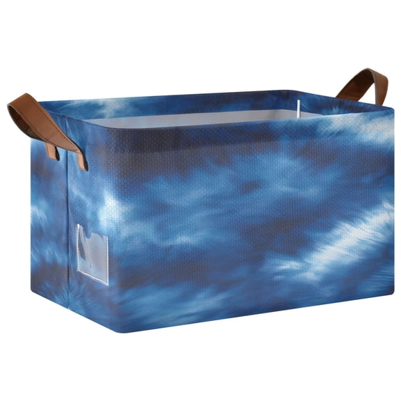 Ryvnso Tie Dye Blue Print Storage Bins Large Basket Foldable Cube Toys Organizer with Handles 1 PC