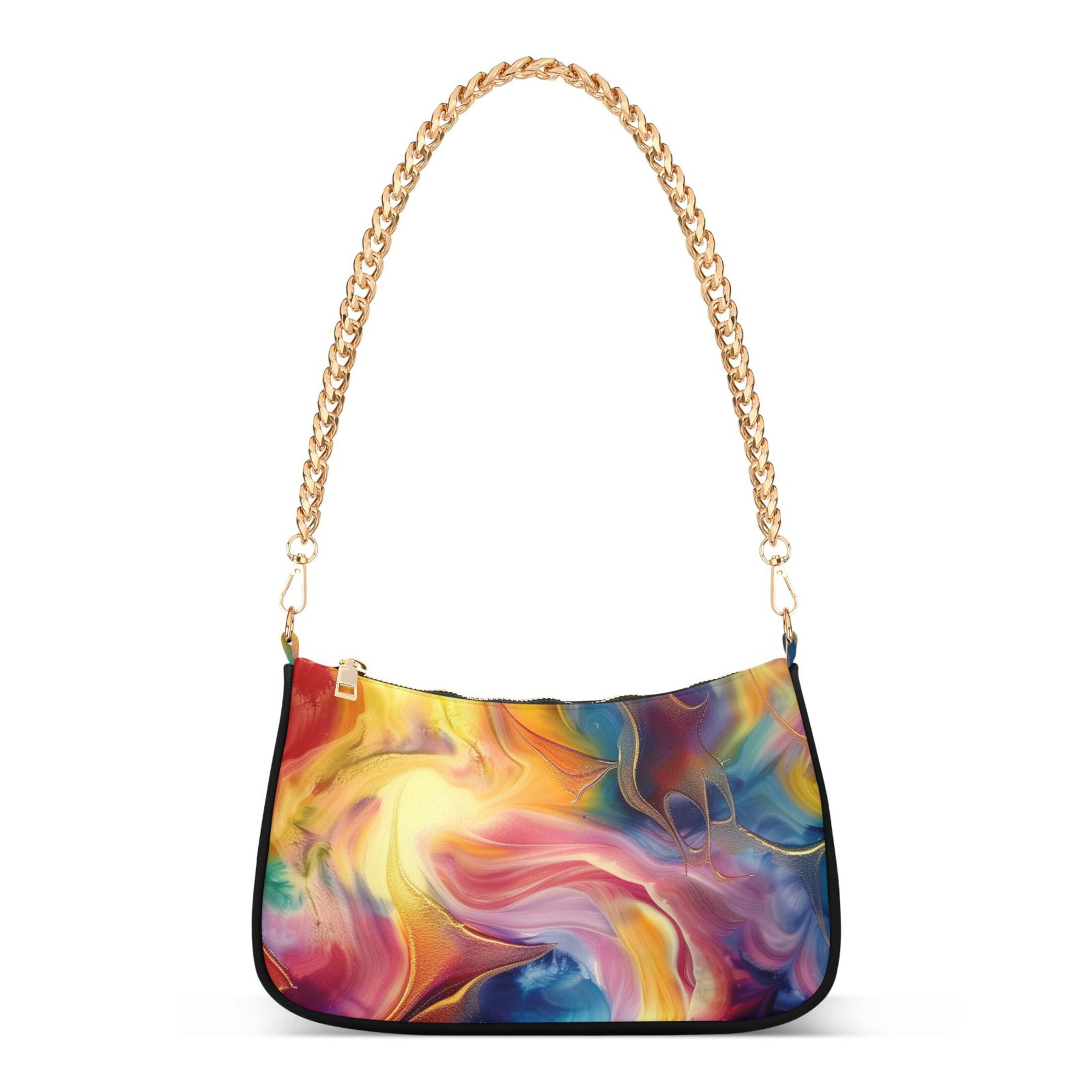 Ryvnso Tie Dye Liquid Womens Chain Shoulder Bag Tote Handbags Clutch Hobo Purse with Zipper for Travel