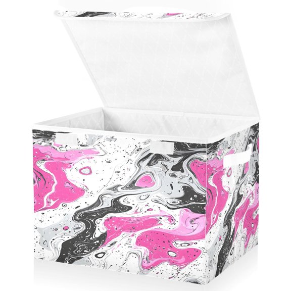 Ryvnso Tie Dye Marble Large Lidded Foldable Storage Baskets Cubes Boxes Lids Bin for Home