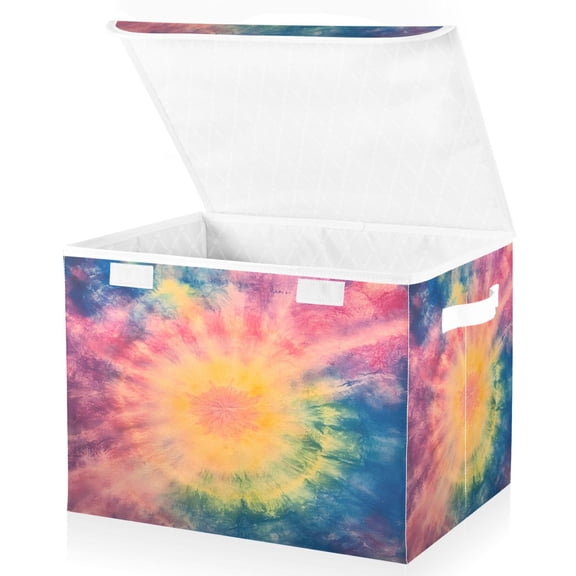 Ryvnso Tie Dye Orange Large Lidded Foldable Storage Baskets Cubes Boxes Lids Bin for Home